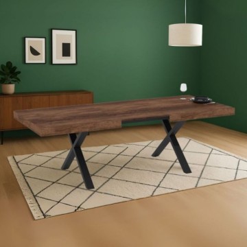Table à rallonge avec plateau MDF noyer et pieds noirs 180x100x76H Angleterre