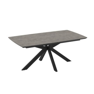 copy of Table à rallonge, plateau effet marbre beige travertin et piétement noir 180/240x100x76H Verano