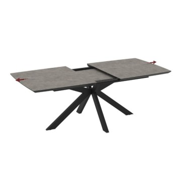 copy of Table à rallonge, plateau effet marbre beige travertin et piétement noir 180/240x100x76H Verano