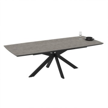 copy of Table à rallonge, plateau effet marbre beige travertin et piétement noir 180/240x100x76H Verano