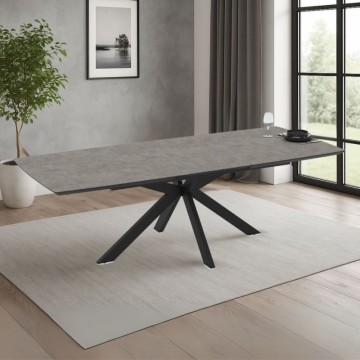 copy of Table à rallonge, plateau effet marbre beige travertin et piétement noir 180/240x100x76H Verano