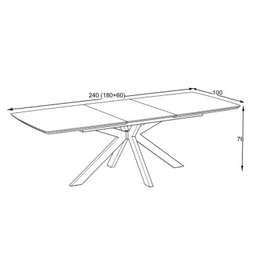Table à rallonge avec plateau effet marbre noir arabesque et piétement noir 180/240x100x76H Verano