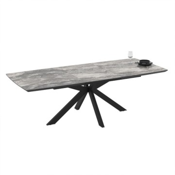 Table à rallonge avec plateau effet marbre noir arabesque et piétement noir 180/240x100x76H Verano