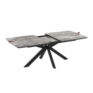 Table à rallonge avec plateau effet marbre noir arabesque et piétement noir 180/240x100x76H Verano