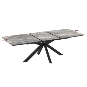 Table à rallonge avec plateau effet marbre noir arabesque et piétement noir 180/240x100x76H Verano
