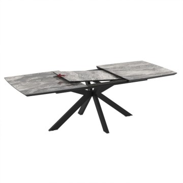Table à rallonge avec plateau effet marbre noir arabesque et piétement noir 180/240x100x76H Verano