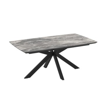 Table à rallonge avec plateau effet marbre noir arabesque et piétement noir 180/240x100x76H Verano