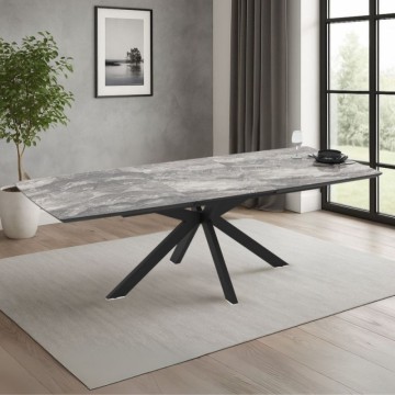 Table à rallonge avec plateau effet marbre noir arabesque et piétement noir 180/240x100x76H Verano