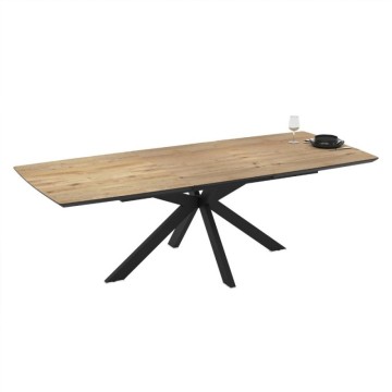Table à rallonge plan chêne et piétement noir 180/240x100x76H Verano