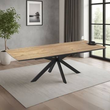 Table à rallonge plan chêne et piétement noir 180/240x100x76H Verano