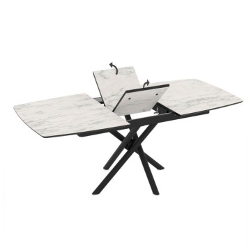 Table à rallonge avec plateau en marbre blanc et pieds en croix noirs 138/178x90x76H Katrin