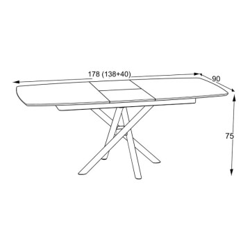 Table à rallonge avec plateau en marbre blanc et pieds en croix noirs 138/178x90x76H Katrin