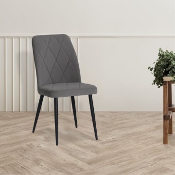 Chaise en tissu gris avec motif géométrique et pieds Vika noirs