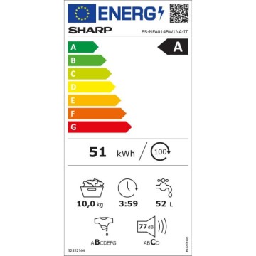 Lave-linge Sharp ESNFA014BW1NA 10 kg 1400 tr/min classe A blanc