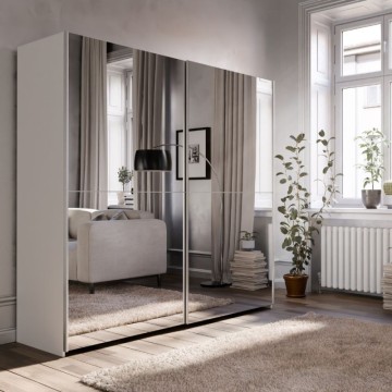 Armoire 2 portes coulissantes avec miroir 190x61x190,5H blanc coloris Elio