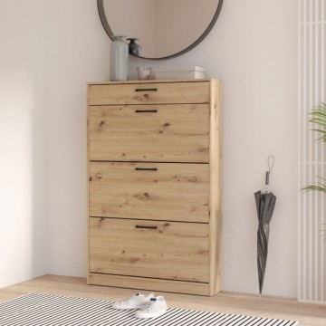 Meuble à chaussures avec 3 compartiments et tiroir en finition chêne 83x20x127 Cecilia