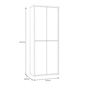 Armoire polyvalente 4 portes 74,5x35x192 gris clair Medea