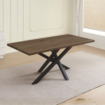 Table fixe avec plateau en chêne et pieds en métal noir 180x90x76H Ronan