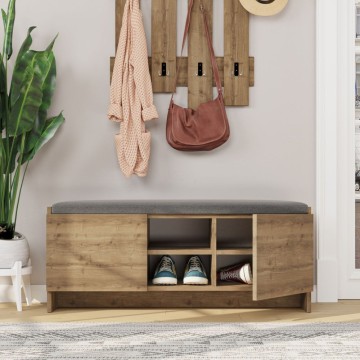 Meuble à chaussures Zulla en noyer avec portes et coussin