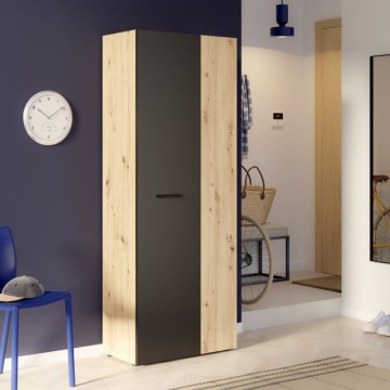 Armoire polyvalente 2 portes en chêne avec porte noire 69x36.5x181H Teodoro