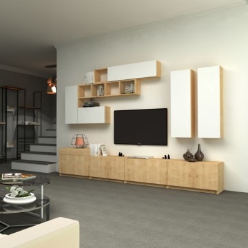 Domino mur de rangement 280 cm chêne blanc
