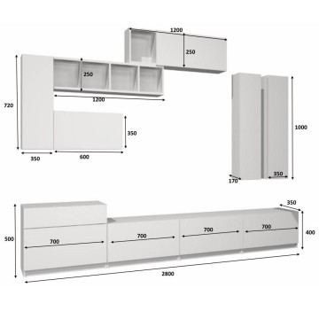 Domino mur de rangement 280 cm chêne blanc
