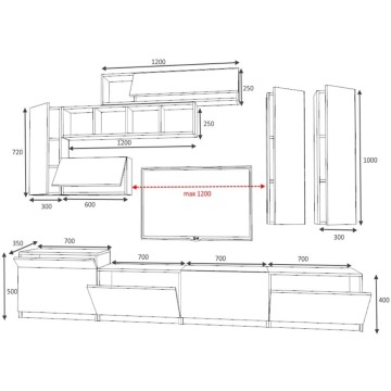 Domino mur de rangement 280 cm chêne blanc
