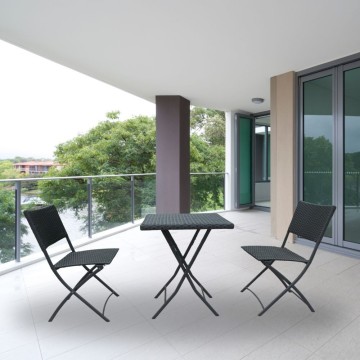 Set WRB015 Table et chaises pliantes en rotin noir