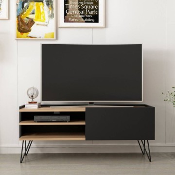 Meuble TV Aral noir et noyer avec porte à abattant