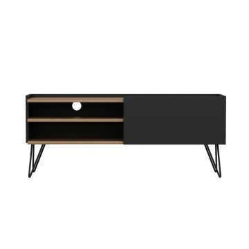 Meuble TV Aral noir et noyer avec porte à abattant