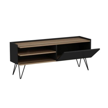 Meuble TV Aral noir et noyer avec porte à abattant
