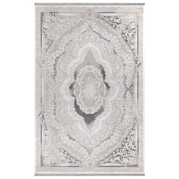 Tapis Asya CR60 avec fond gris et décoration orientale blanche 160x230