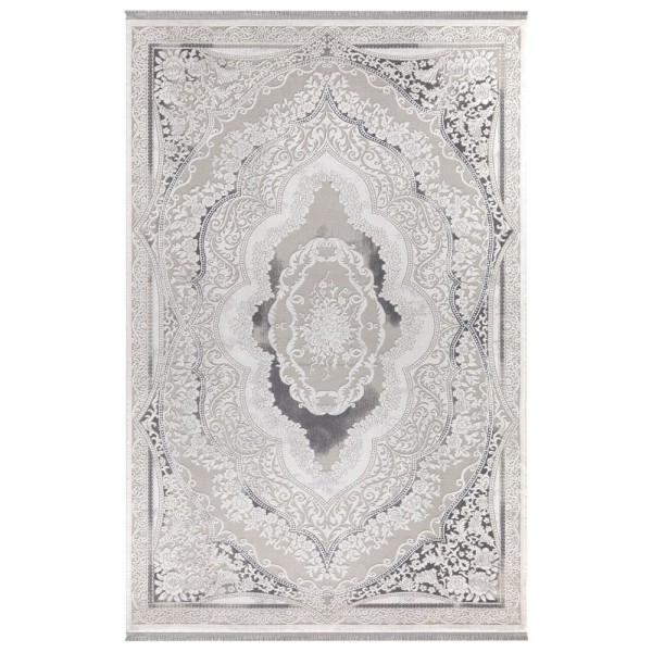 Tapis Asya CR60 avec fond gris et décoration orientale blanche 160x230 Tapis Asya CR60 avec fond gris et décoration orientale blanche 160x230
