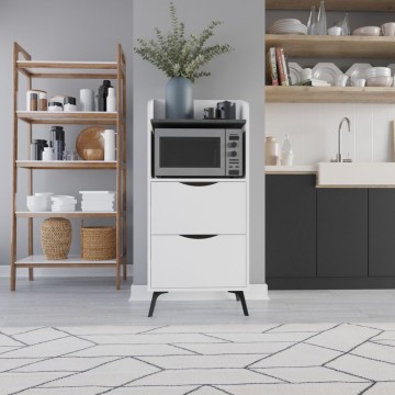 Armoire polyvalente Gorki avec tiroirs blancs et étagère rétro grise