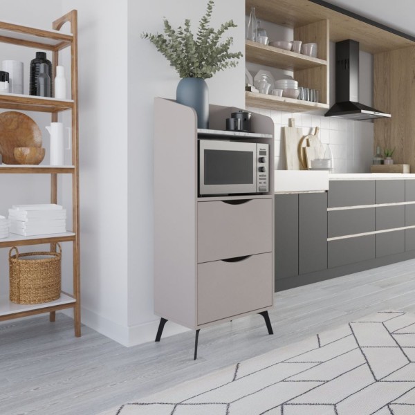 Armoire polyvalente Gorki avec tiroirs en moka clair et étagère en carrara blanc Armoire polyvalente Gorki avec tiroirs en moka clair et étagère en carrara blanc