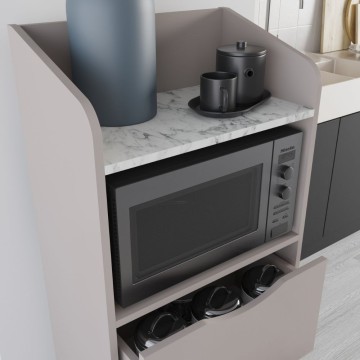 Armoire polyvalente Gorki avec tiroirs en moka clair et étagère en carrara blanc