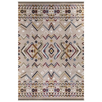 Tapis antidérapant beige multicolore avec décors colorés 160x230