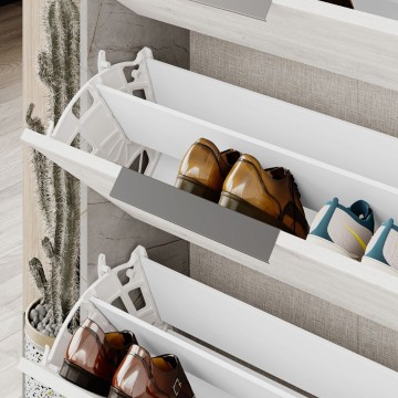 Meuble à chaussures à 3 abattants Kaju cadre blanc et gris effet marbre