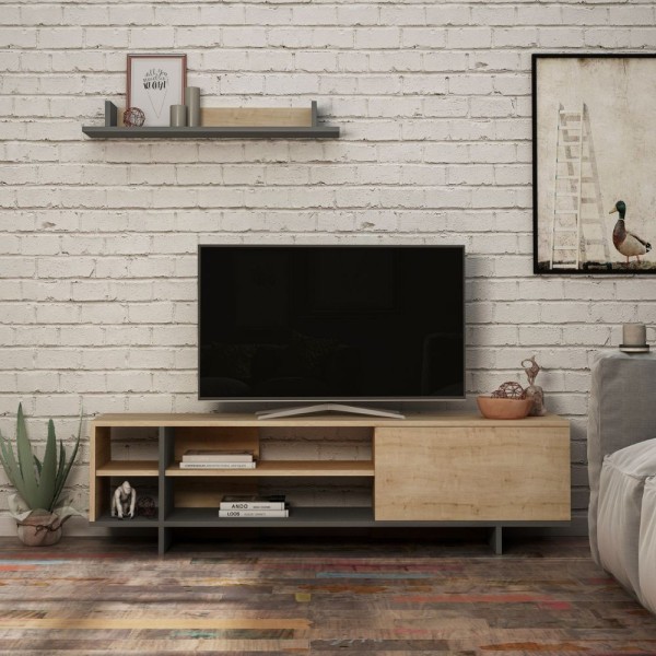 Meuble TV Stockton en chêne anthracite Meuble TV Stockton en chêne anthracite
