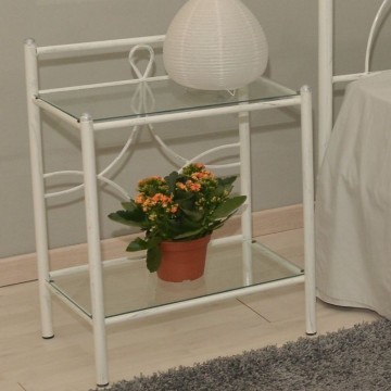 Table de chevet Silene en fer forgé blanc satiné