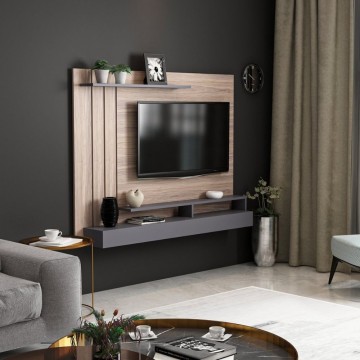 Lawrance 157 noyer anthracite détail mur TV