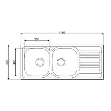 Évier de cuisine encastré MP1162DX acier116x50 cm deux cuves et égouttoir droit
