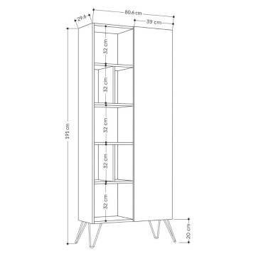 Bibliothèque Jedda gris tourterelle avec porte 80,6x191