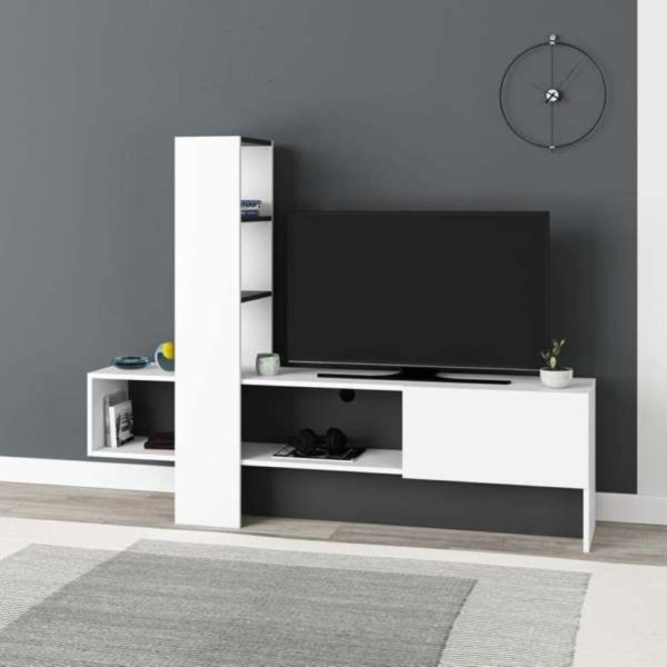 Meuble TV Troya blanc anthracite avec porte abattante Meuble TV Troya blanc anthracite avec porte abattante