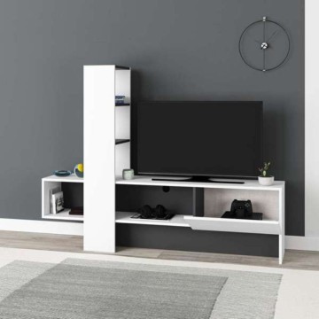 Meuble TV Troya blanc anthracite avec porte abattante