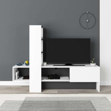 Meuble TV Troya blanc anthracite avec porte abattante