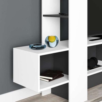 Meuble TV Troya blanc anthracite avec porte abattante