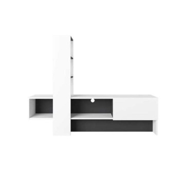 Meuble TV Troya blanc anthracite avec porte abattante