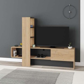 Meuble TV Troya en chêne anthracite avec porte à abattant