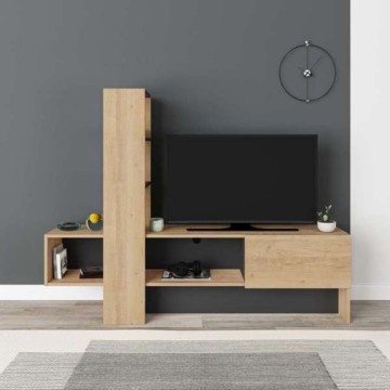 Meuble TV Troya en chêne anthracite avec porte à abattant